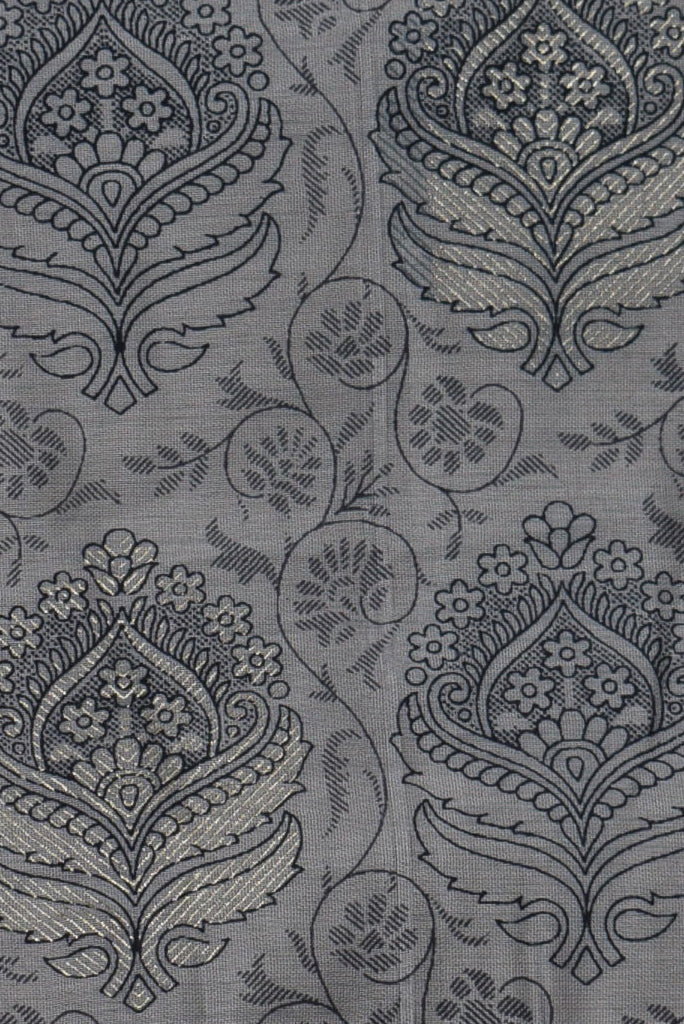 Gray Flower Print Muslin Gold Fabric