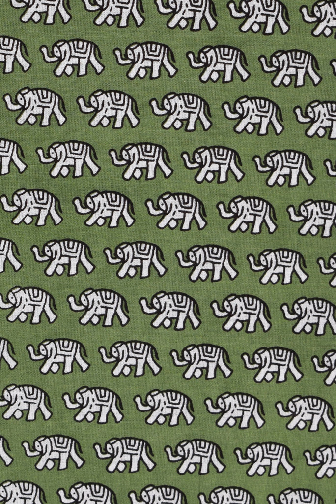 Green Elephant Print Cotton Fabric