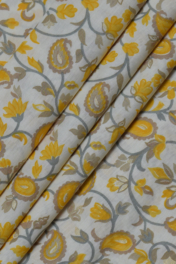 Yellow Flower Print Muslin Gold Fabric