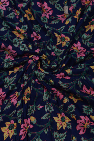 Blue Flower Print Rayon Fabric