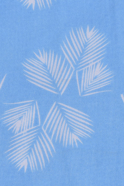 (Cut Piece 0.65 Mtr) Blue Leaf Print Rayon Fabric