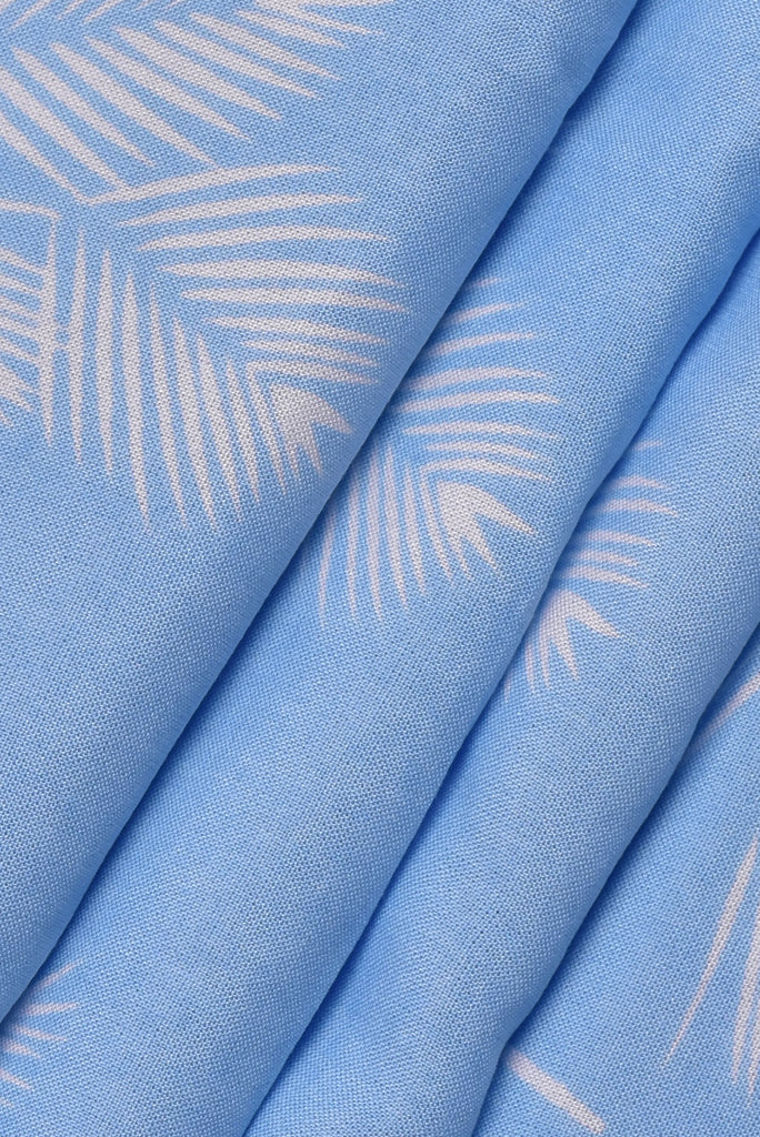 (Cut Piece 0.65 Mtr) Blue Leaf Print Rayon Fabric