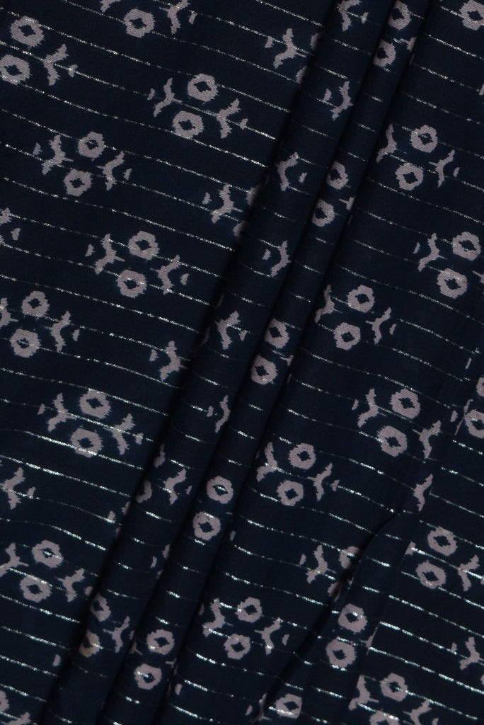 Dark Blue Flower Print Cotton Lurex Fabric