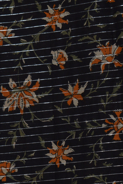 Black Flower Print Cotton Lurex Fabric