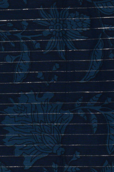 Blue Flower Print Cotton Lurex Fabric