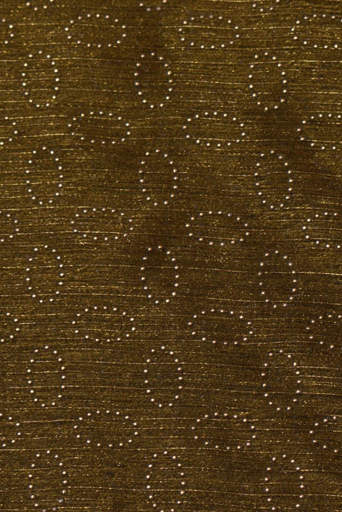 Gold Shape Print Chiffon Lazer Butti Fabric