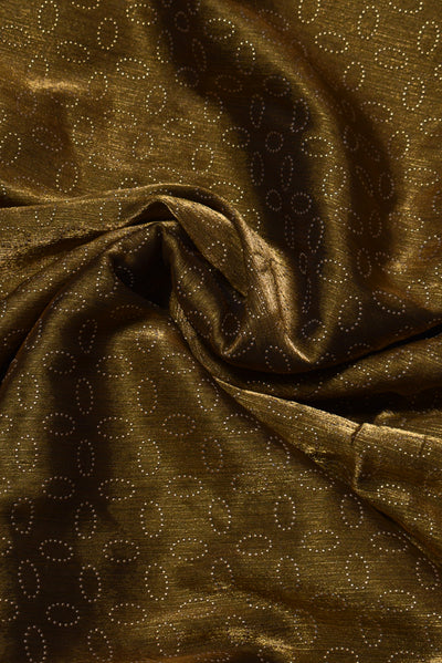 Gold Shape Print Chiffon Lazer Butti Fabric