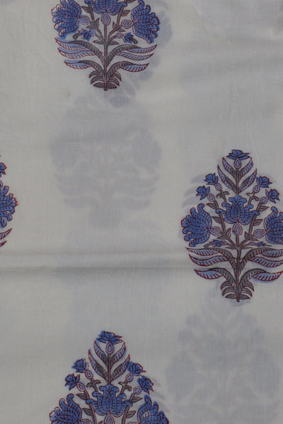 Blue Flower Print Pure Hand Block Cotton Fabric