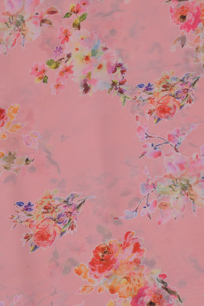 Pink Flower Print Super Digital Georgette Fabric