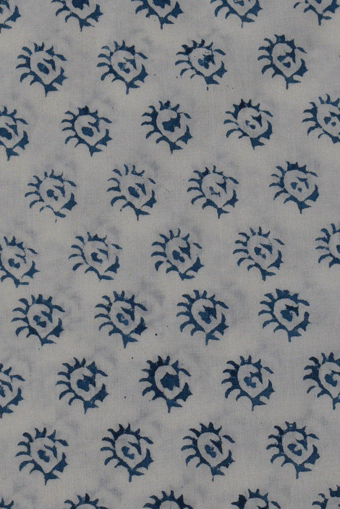 Blue Object Print Pure Hand Block Cotton Fabric