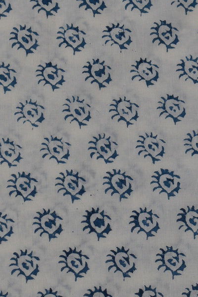 (Cut Piece 0.50 Mtr) Blue Object Print Pure Hand Block Cotton Fabric