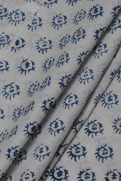 (Cut Piece 0.50 Mtr) Blue Object Print Pure Hand Block Cotton Fabric