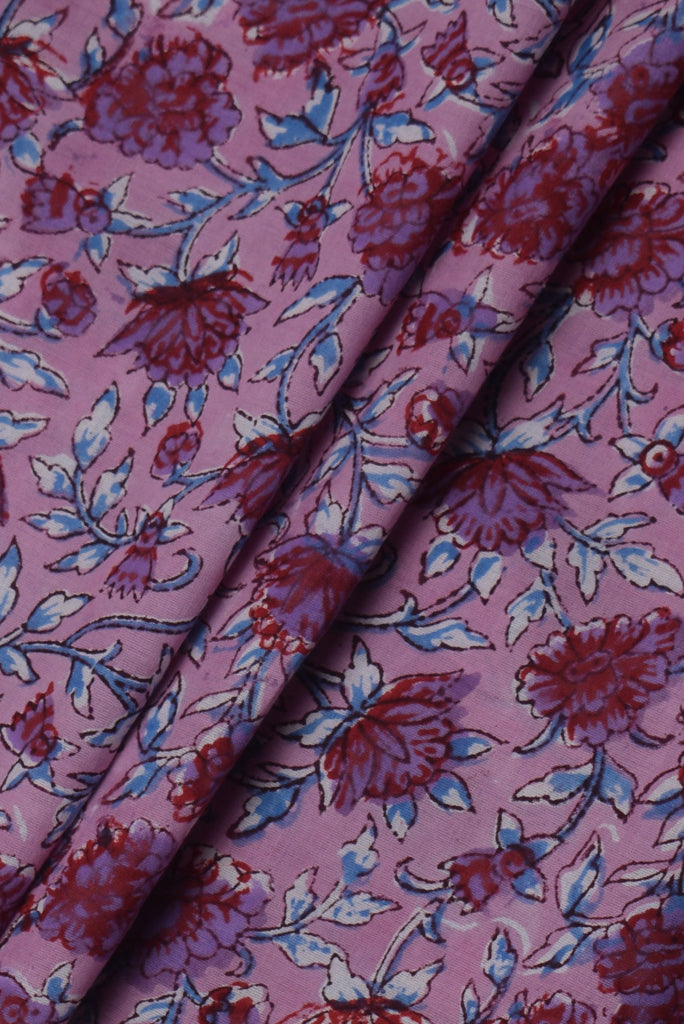 Purple Flower Print Cotton Fabric