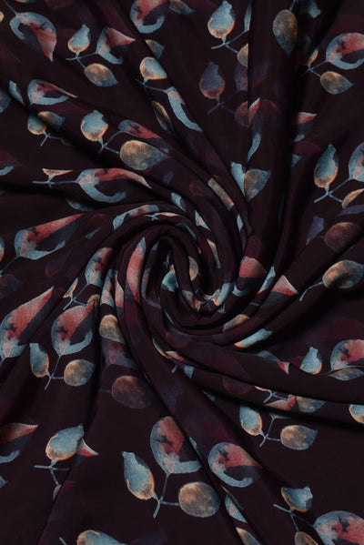 (Cut Piece 0.75 Mtr) Black Flower Print Powder Crepe Fabric