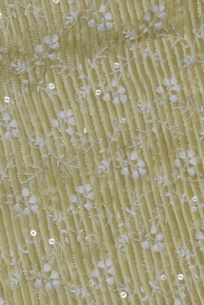 Yellow Flower Print Astha Jari Shifli Fabric