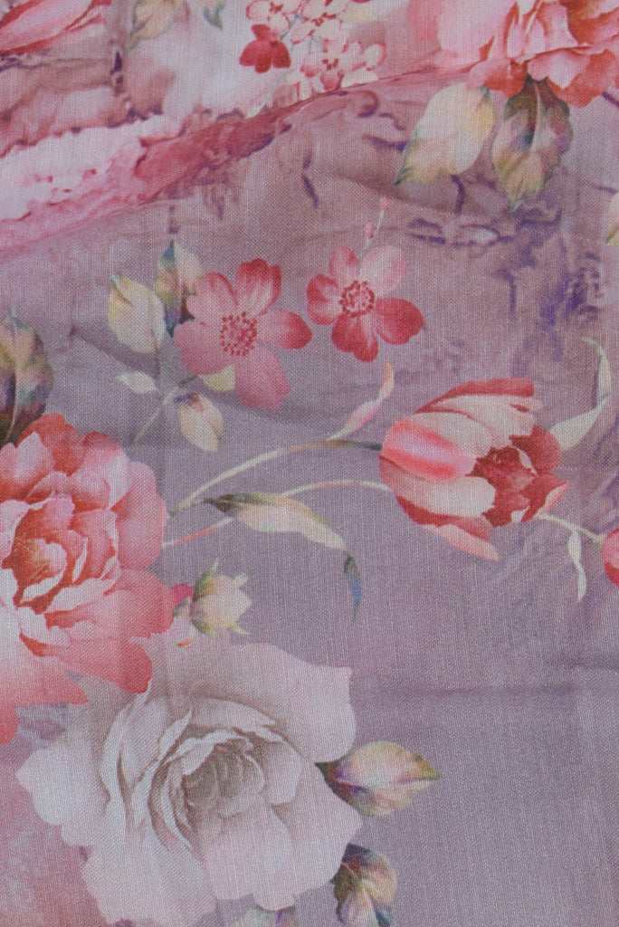 Pink Flower Print Heavy Muslin Fabric