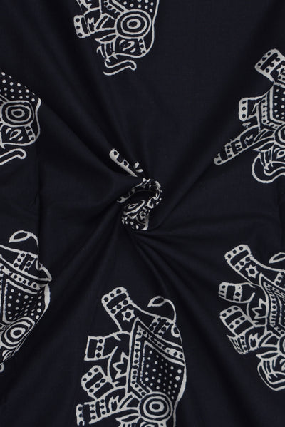 Black Animal Print Handblock Cotton Fabric