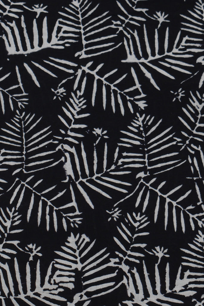 Black Leaf Print Handblock Cotton Fabric