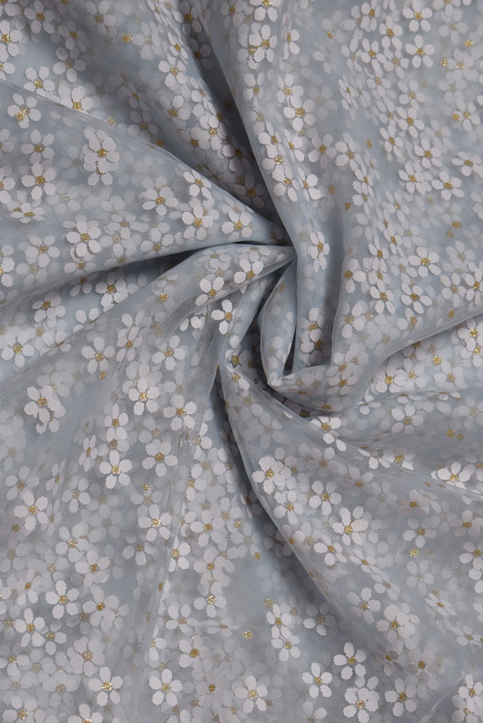 Gray Flower Print Brasso Butti Fabric