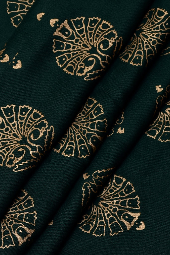 Green Gold Butta Print Rayon Fabric