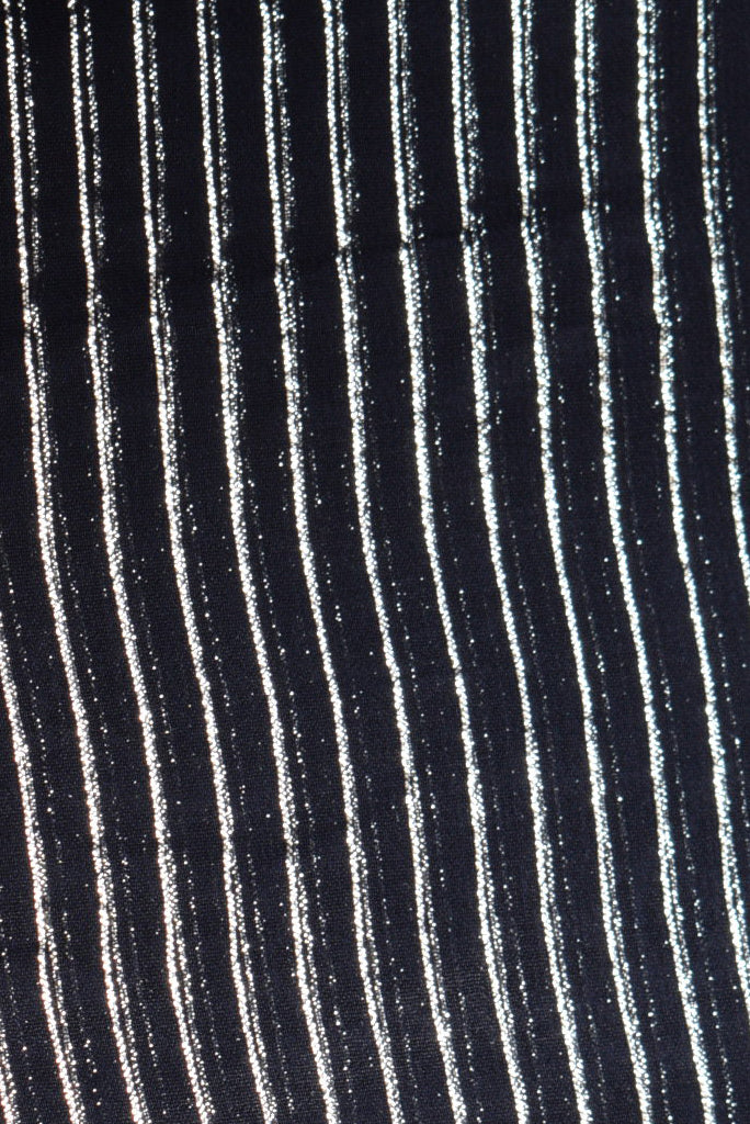 Navy Blue & Silver Stripes Chiffon Fabric