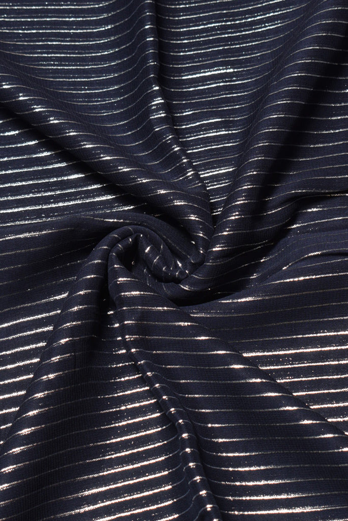 Navy Blue & Silver Stripes Chiffon Fabric