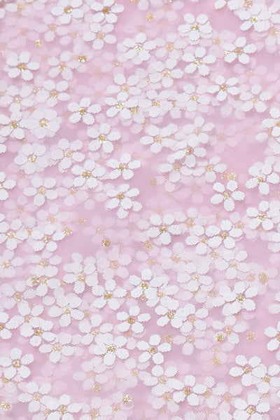 Pink Flower Print Brasso Butti Fabric