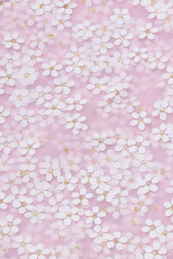 (Cut Piece 0.50 Mtr) Pink Flower Print Brasso Butti Fabric
