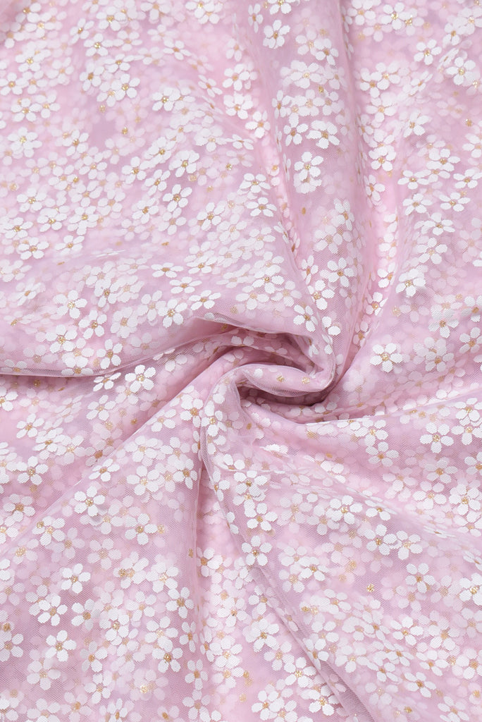 Pink Flower Print Brasso Butti Fabric