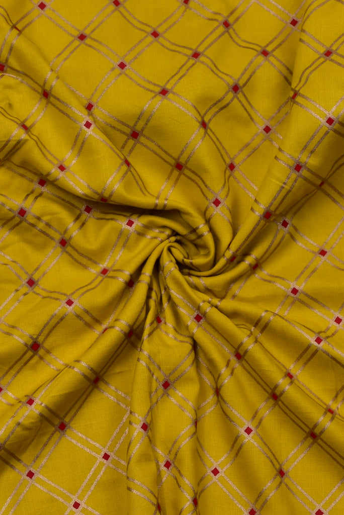 Gold Checks Print Rayon Fabric
