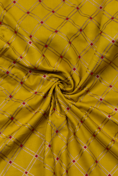 Gold Checks Print Rayon Fabric