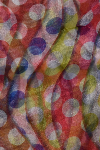 Red Abstract Print Digital Organza Tissue Fabric