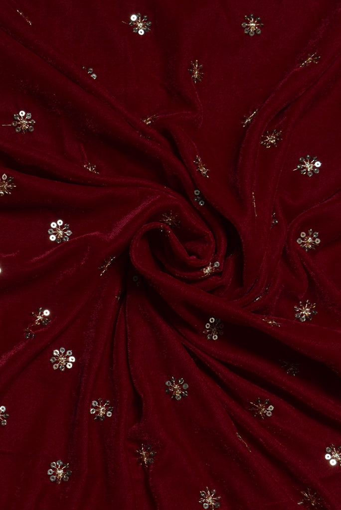 Red Flower Butti Print Velvet Fabric