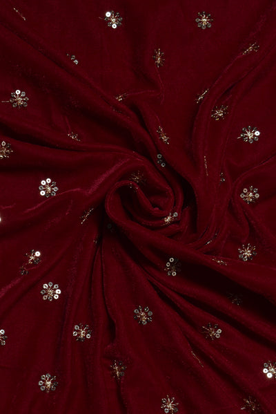 Red Flower Butti Print Velvet Fabric