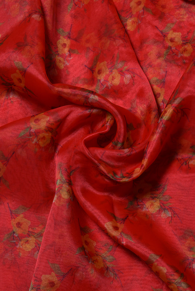 Red Flower Print Digital Organza Tissue Fabric
