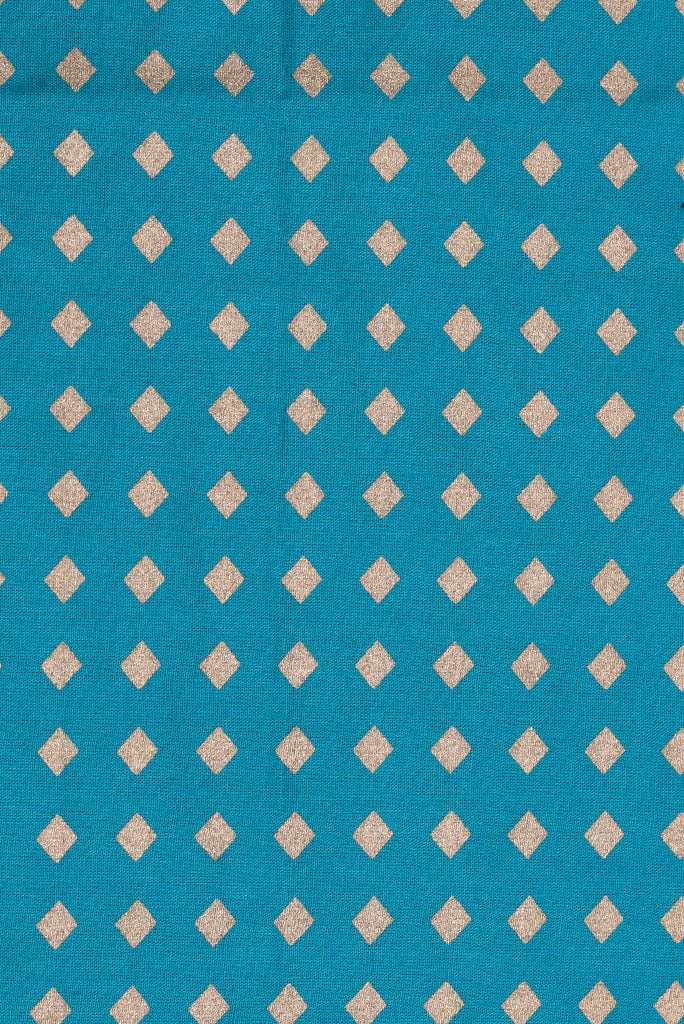 Sky Blue & Gold Print Rayon Fabric