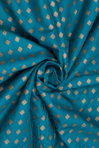 Sky Blue & Gold Print Rayon Fabric