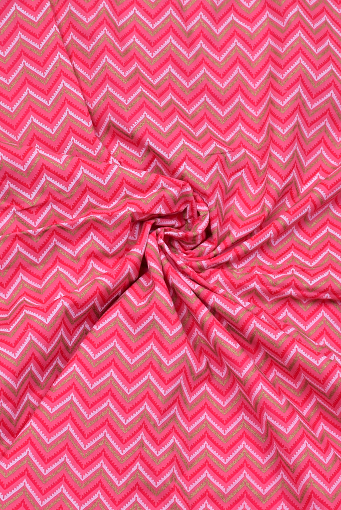 Pink Zig Zag Print Cotton Fabric