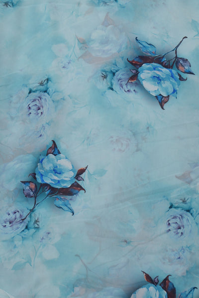 Blue Flower Print Digital Georgette Fabric