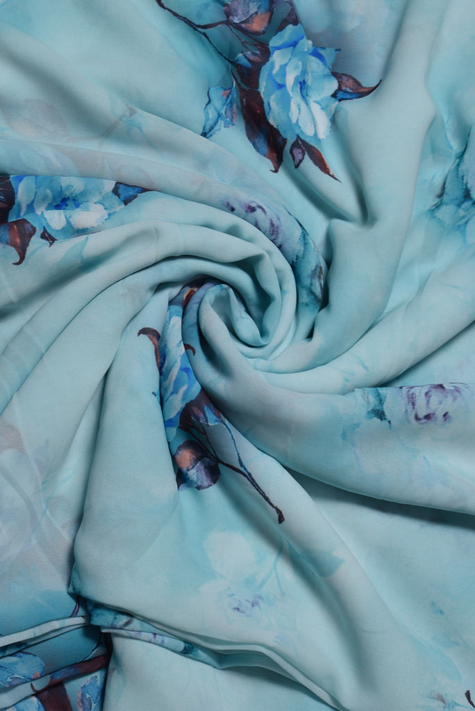 Blue Flower Print Digital Georgette Fabric