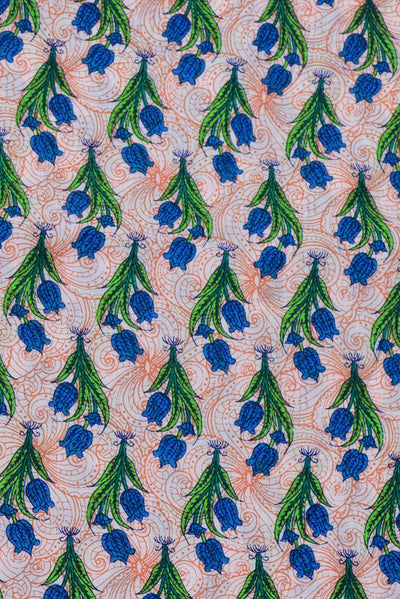 Cream & Blue Flower Print Cotton Fabric