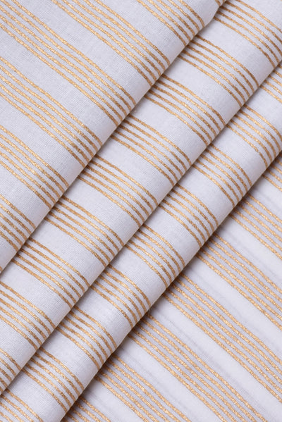 (Cut Piece 0.60 Mtr) Cream & Gold Strips Print Rayon Fabric
