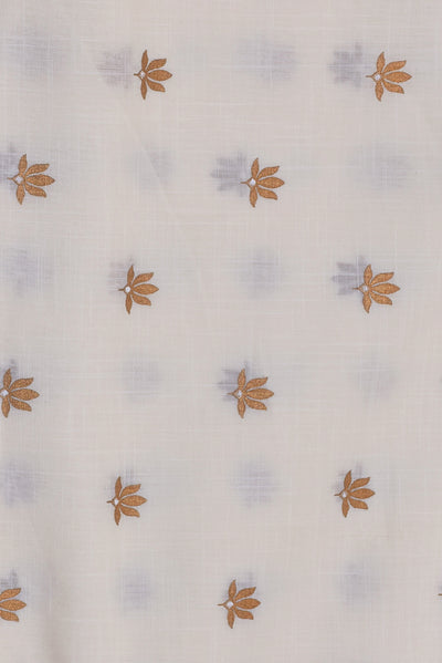 Cream & Gold Flower Print Cotton Mal Fabric
