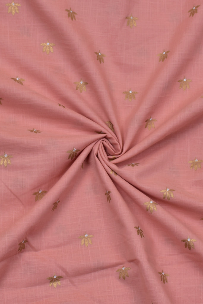 Pink & Gold Flower Print Cotton Mal Fabric