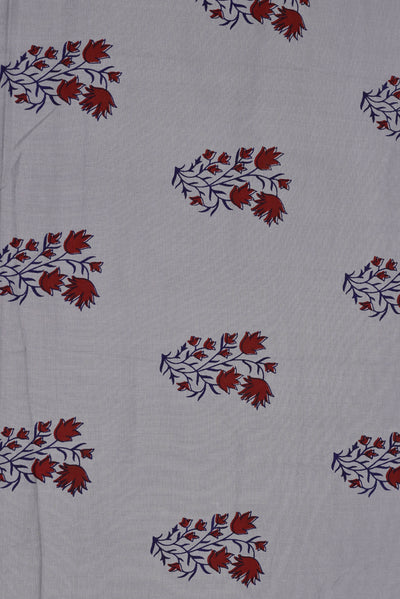 Grey Flower Print Mughal Print Cotton Fabric