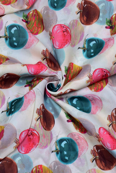 Multi Color Fruits Print Digital Crepe Fabric