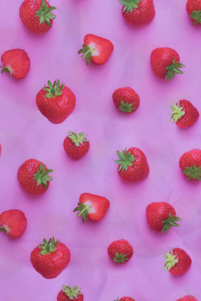 Violet Strawberry Print Digital Crepe Fabric