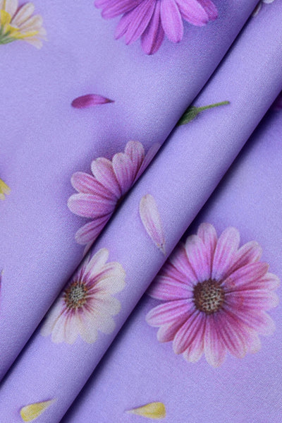 Blue Flower Print Digital Crepe Fabric