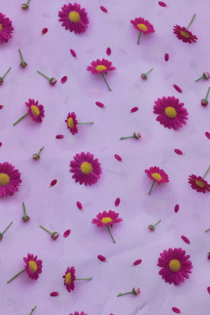 Violet Flower Print Digital Crepe Fabric
