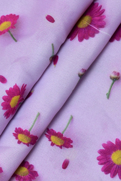 Violet Flower Print Digital Crepe Fabric